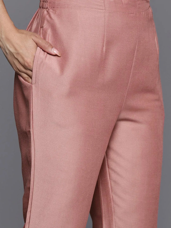 Pink Solid Silk Blend Straight Suit Set With Trousers - Libas