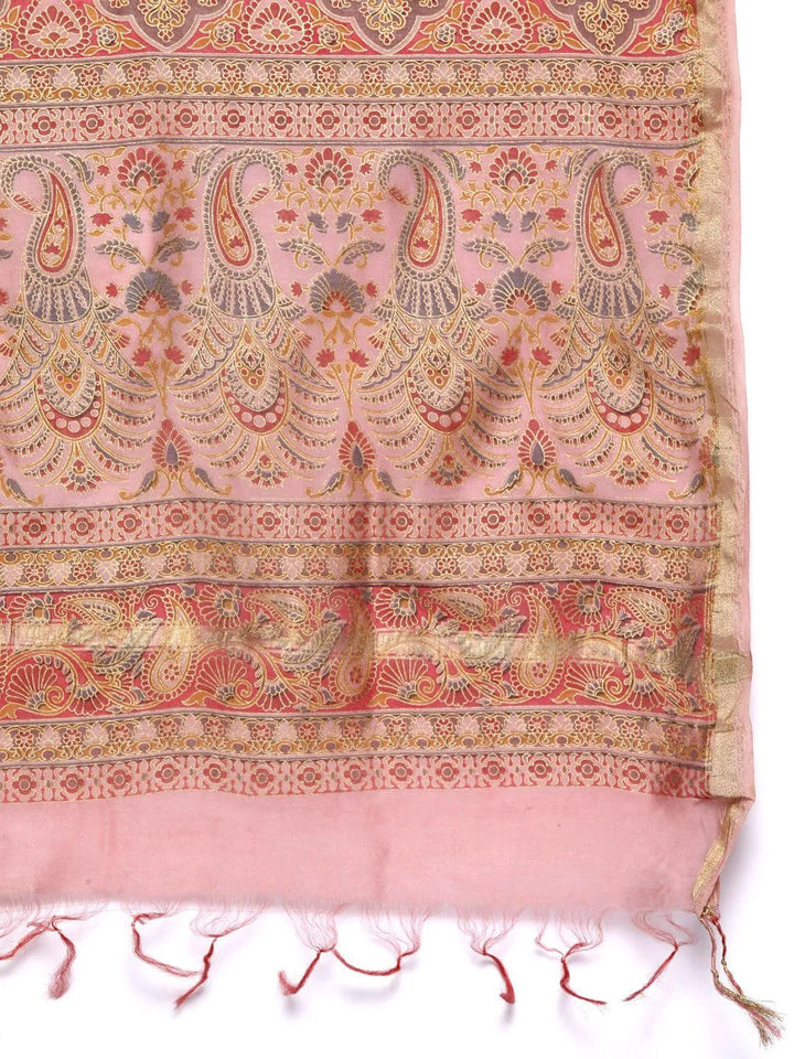 Pink Solid Silk Blend Straight Suit Set With Trousers - Libas