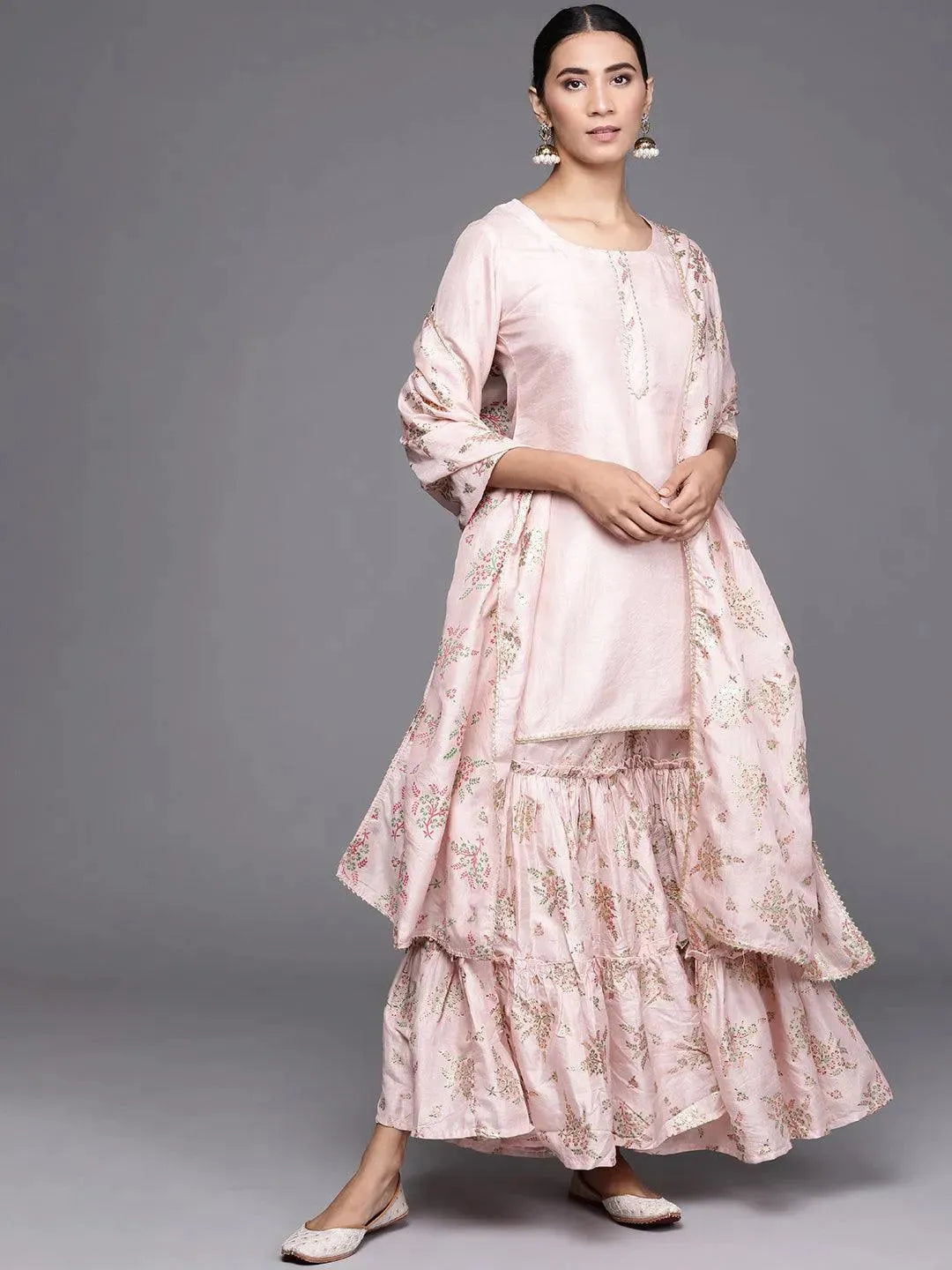 Pink Solid Silk Blend Suit Set - Libas