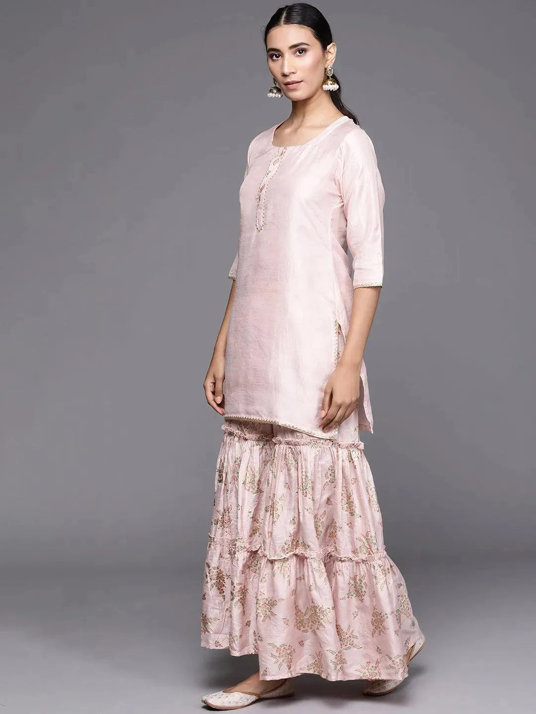 Pink Solid Silk Blend Suit Set - Libas