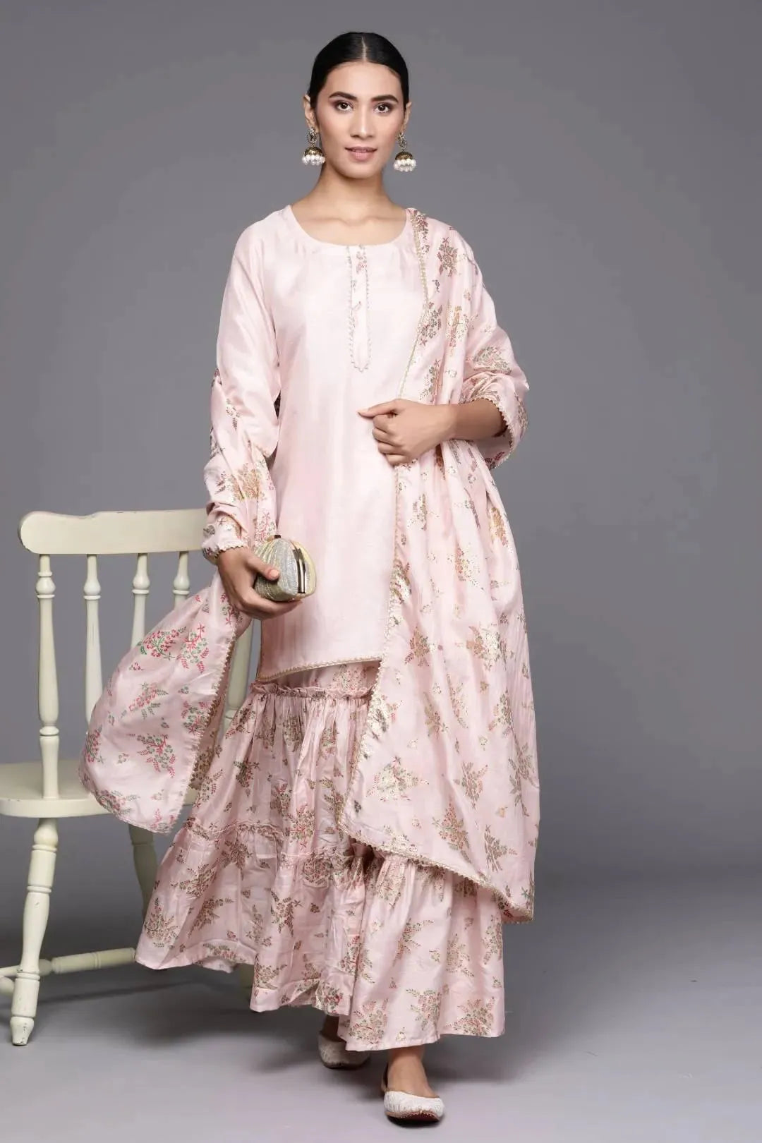 Pink Solid Silk Blend Suit Set - Libas