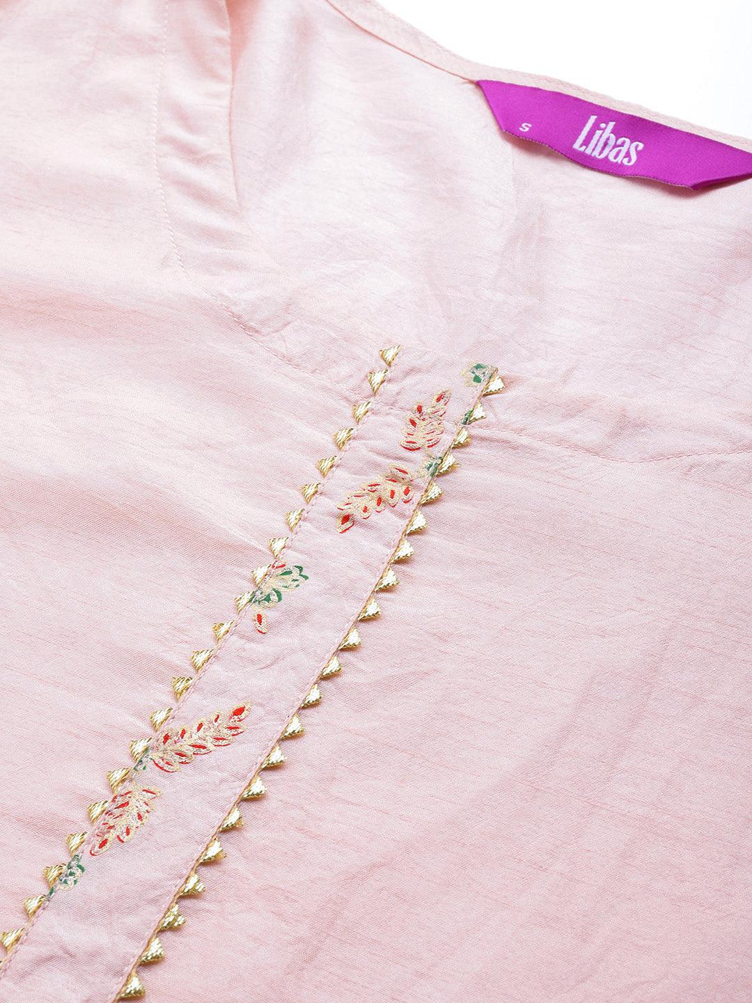 Pink Solid Silk Blend Suit Set - Libas