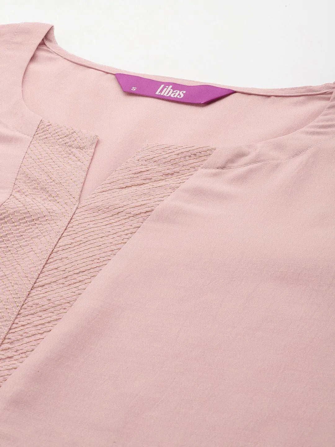 Pink Solid Silk Blend Straight Kurta With Trousers & Dupatta - Libas 