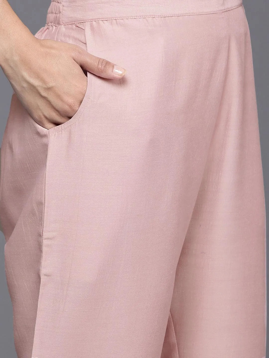 Pink Solid Silk Blend Straight Kurta With Trousers & Dupatta - Libas 