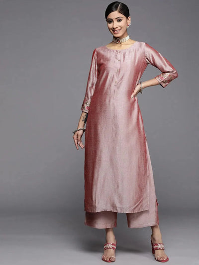 Pink Solid Silk Kurta - Libas