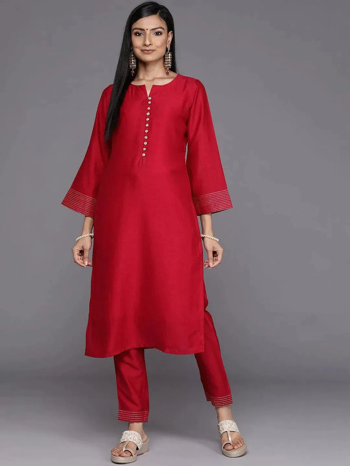 Pink Solid Silk Straight Kurta - Libas