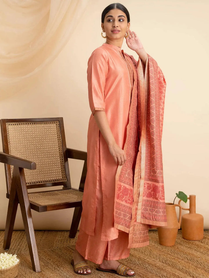 Pink Solid Silk Suit Set - Libas