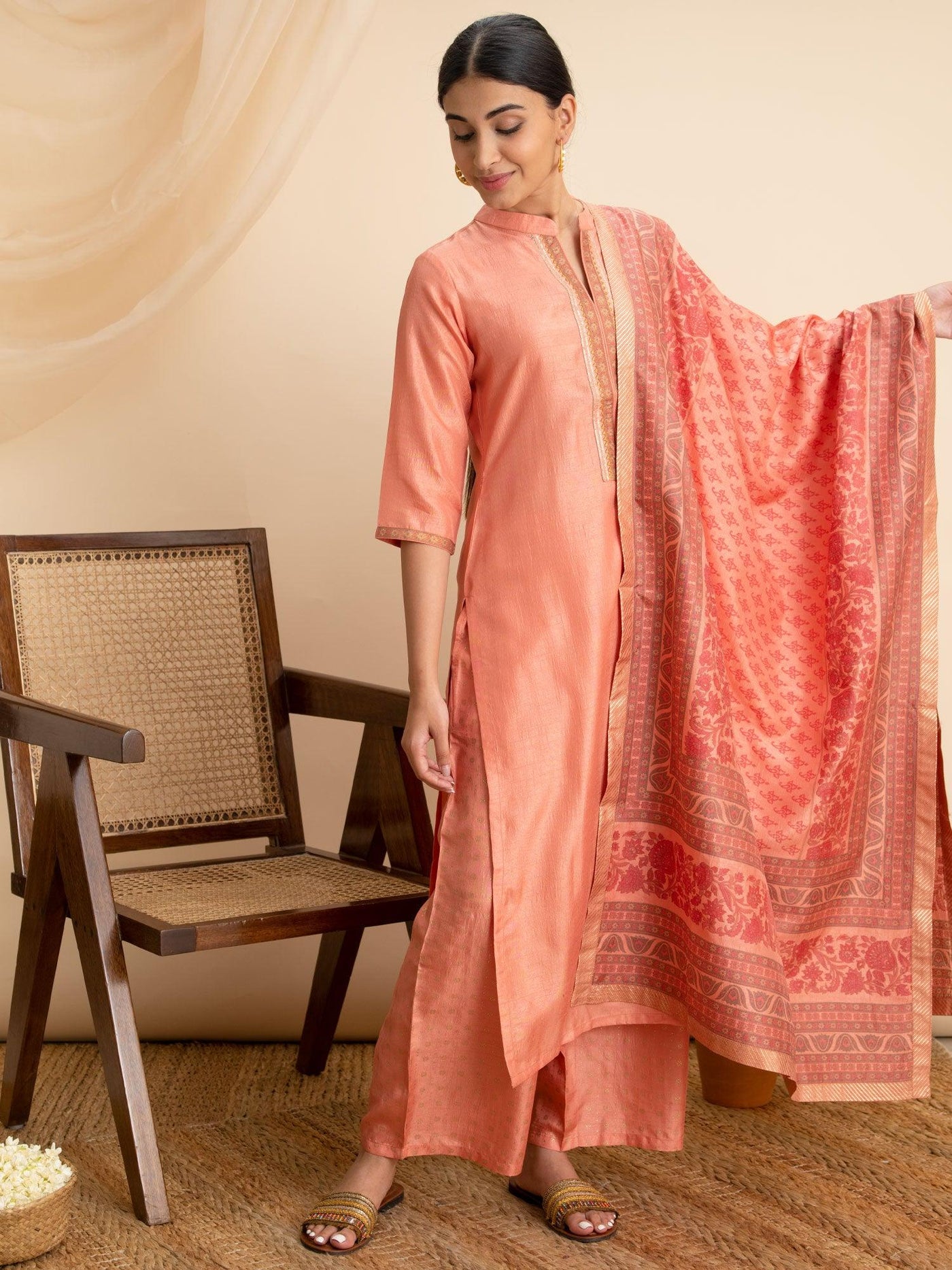 Pink Solid Silk Suit Set - Libas