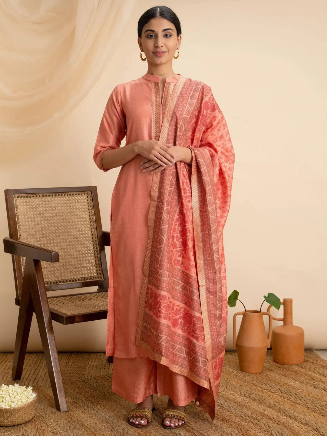 Pink Solid Silk Suit Set - Libas