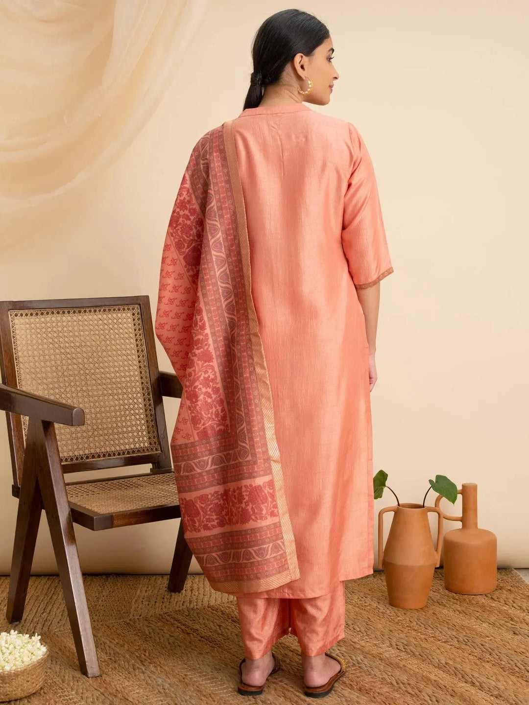 Pink Solid Silk Suit Set - Libas