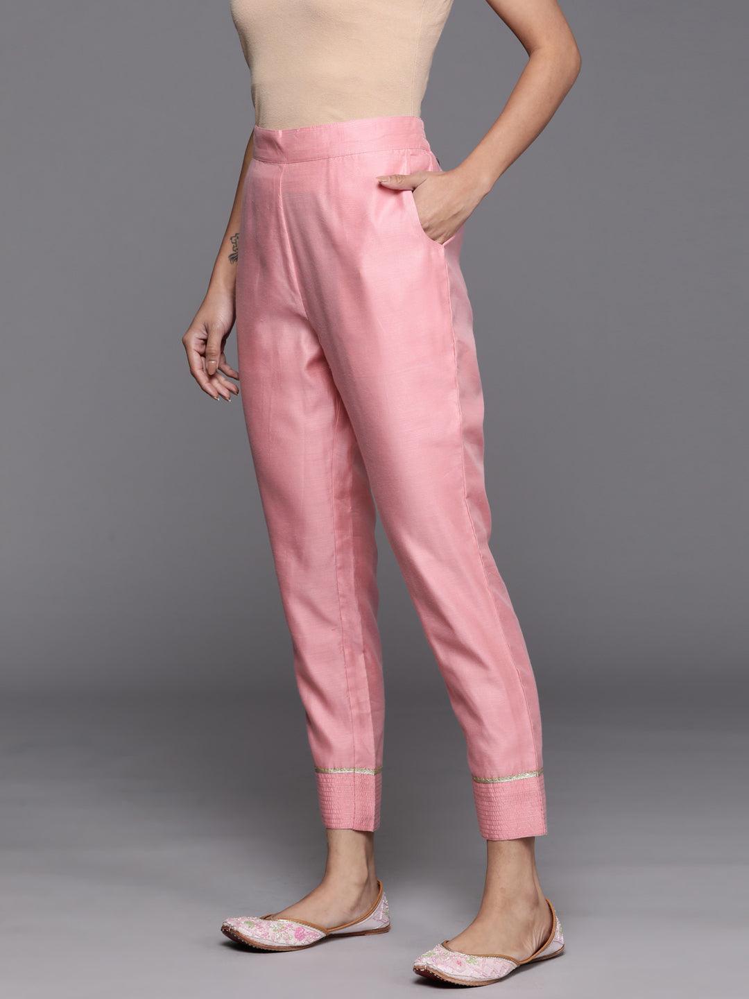 Pink Solid Silk Trousers - Libas