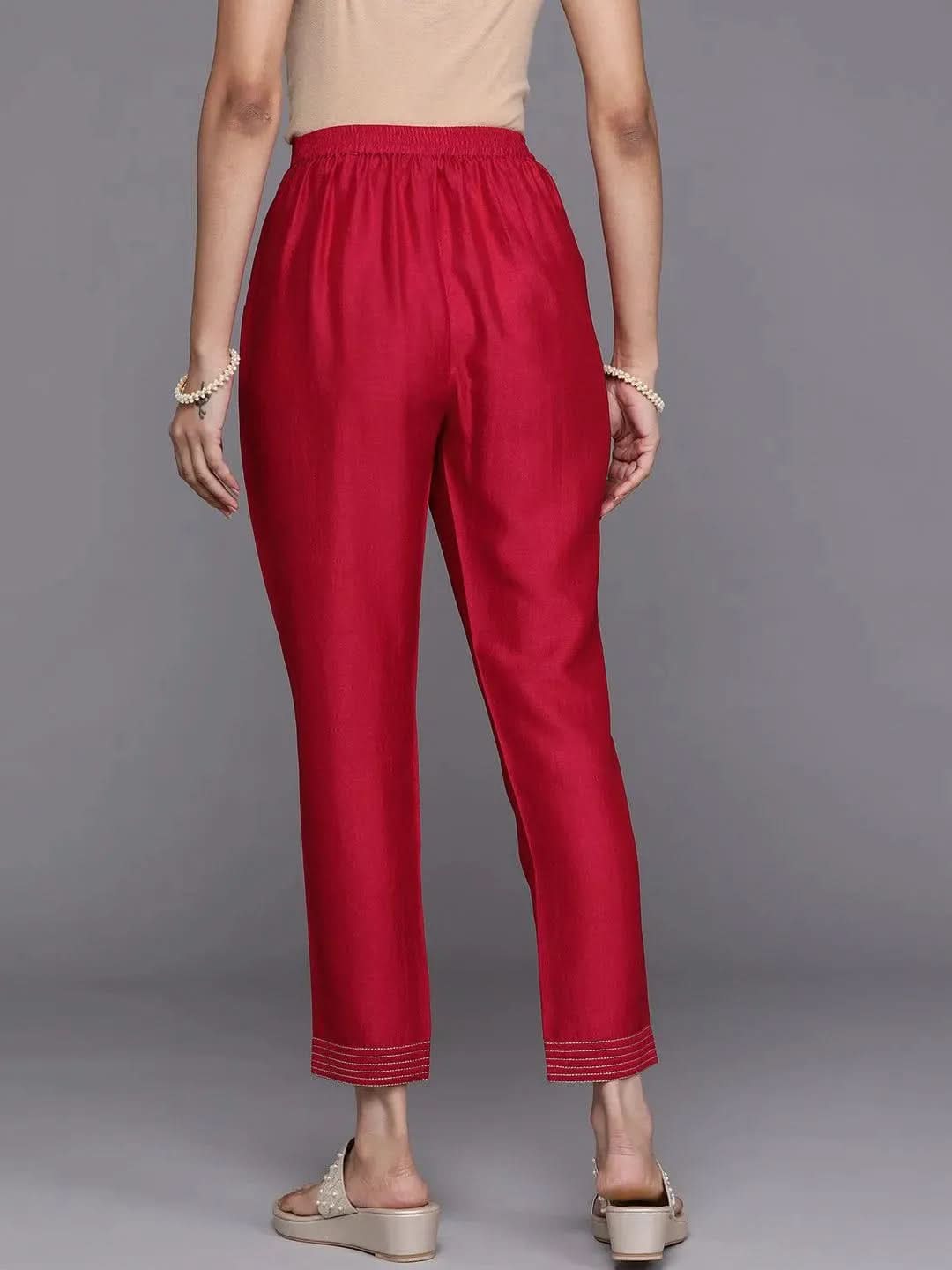 Pink Solid Silk Trousers - Libas 