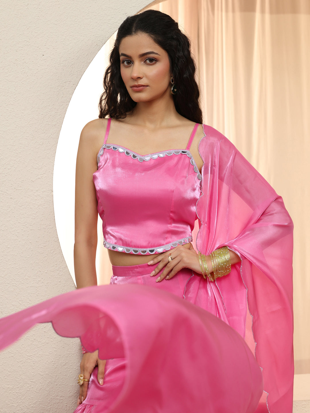  Pink Solid Tissue 3 Piece Co-Ord Set 