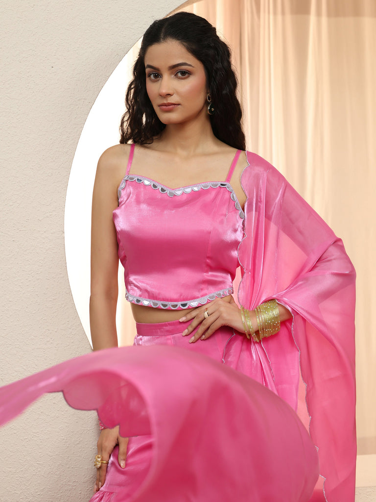 Gerua Pink Solid Tissue 3 Piece Co-Ord Set