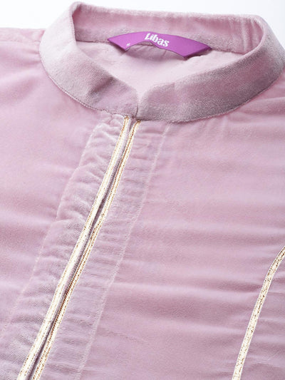 Pink Solid Velvet Suit Set - Libas