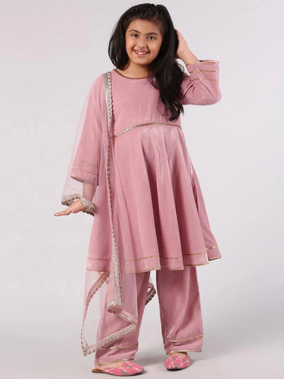 Pink Solid Velvet Suit Set - Libas