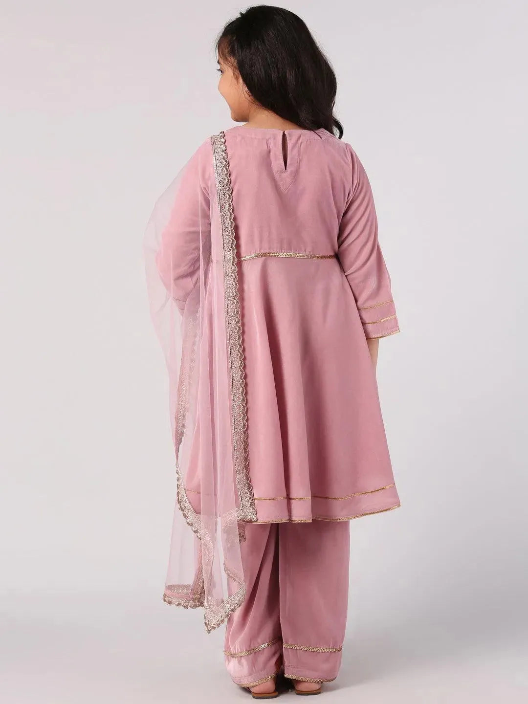 Pink Solid Velvet Suit Set - Libas