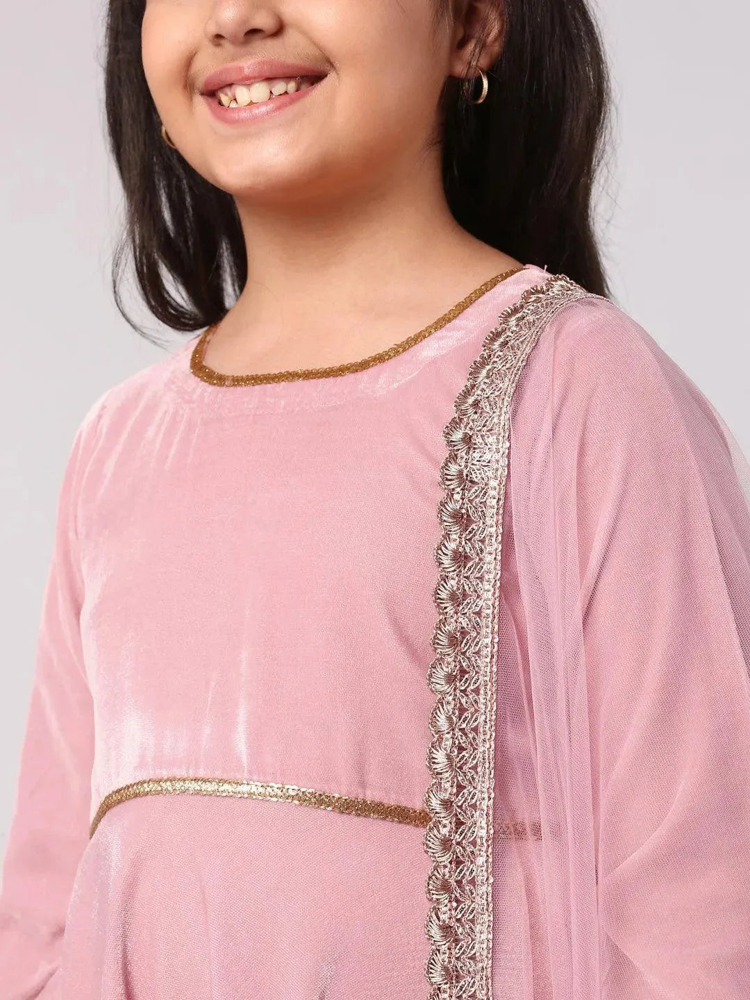 Pink Solid Velvet Suit Set - Libas