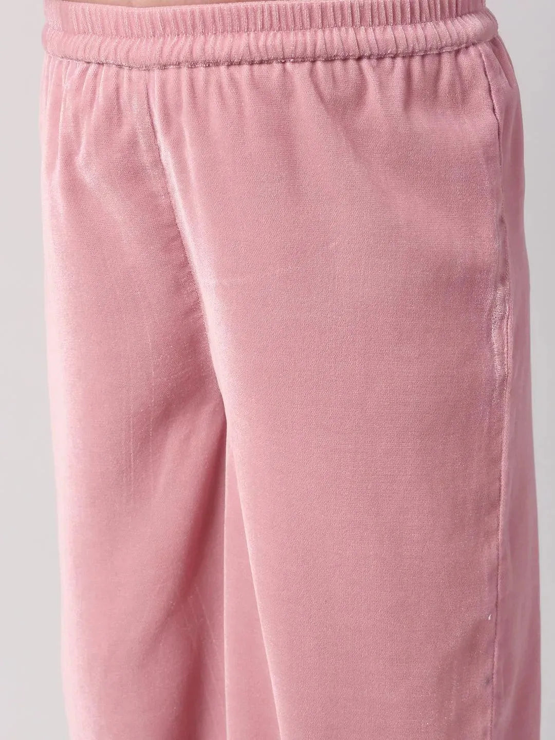 Pink Solid Velvet Suit Set - Libas 