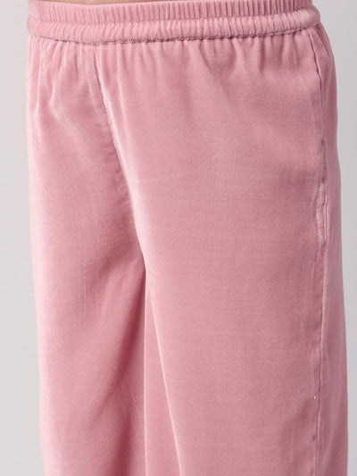Pink Solid Velvet Suit Set - Libas