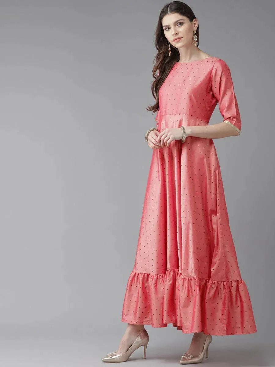 Pink Striped Chanderi Dress With Dupatta - Libas