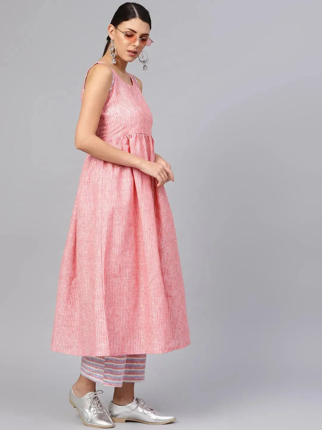 Pink Striped Cotton Kurta Set - Libas 