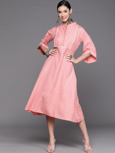 Pink Striped Cotton Dress - Libas