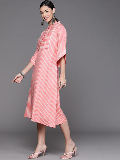 Pink Striped Cotton Dress - Libas