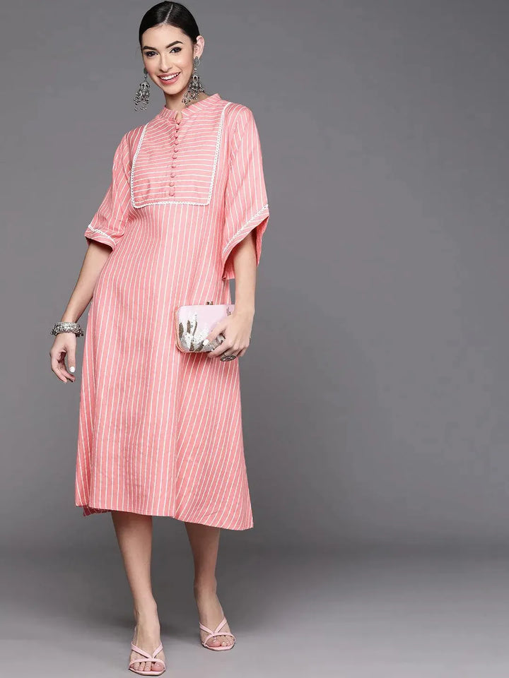 Pink Striped Cotton Dress - Libas