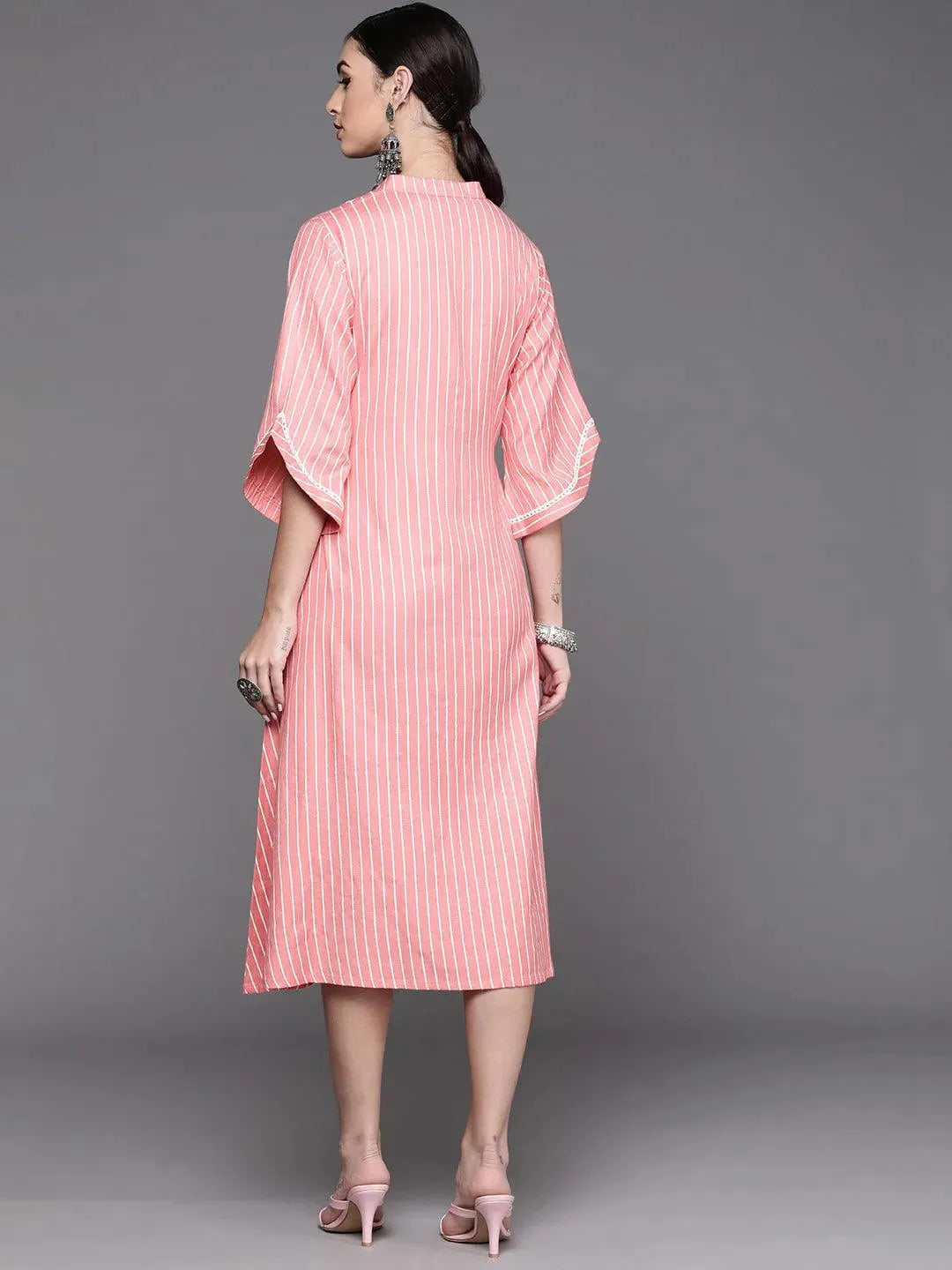 Pink Striped Cotton Dress - Libas