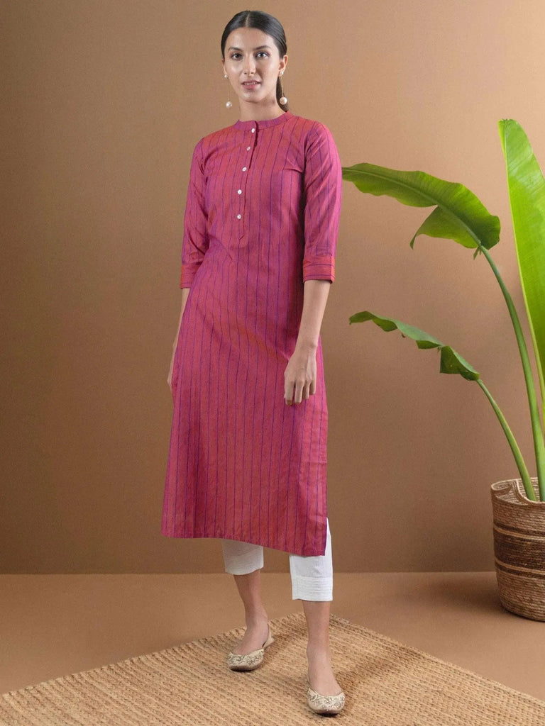Libas Pink Striped Cotton Kurta