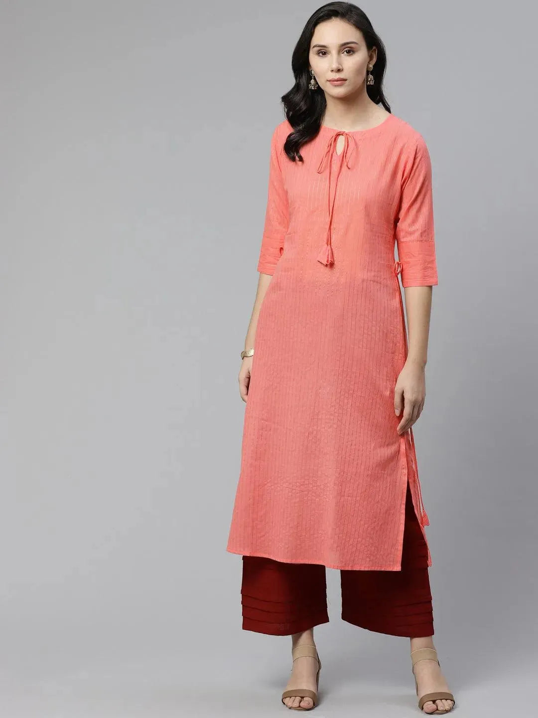 Pink Striped Cotton Kurta - Libas