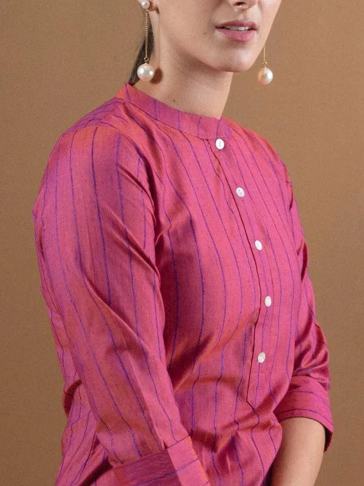 Pink Striped Cotton Kurta - Libas