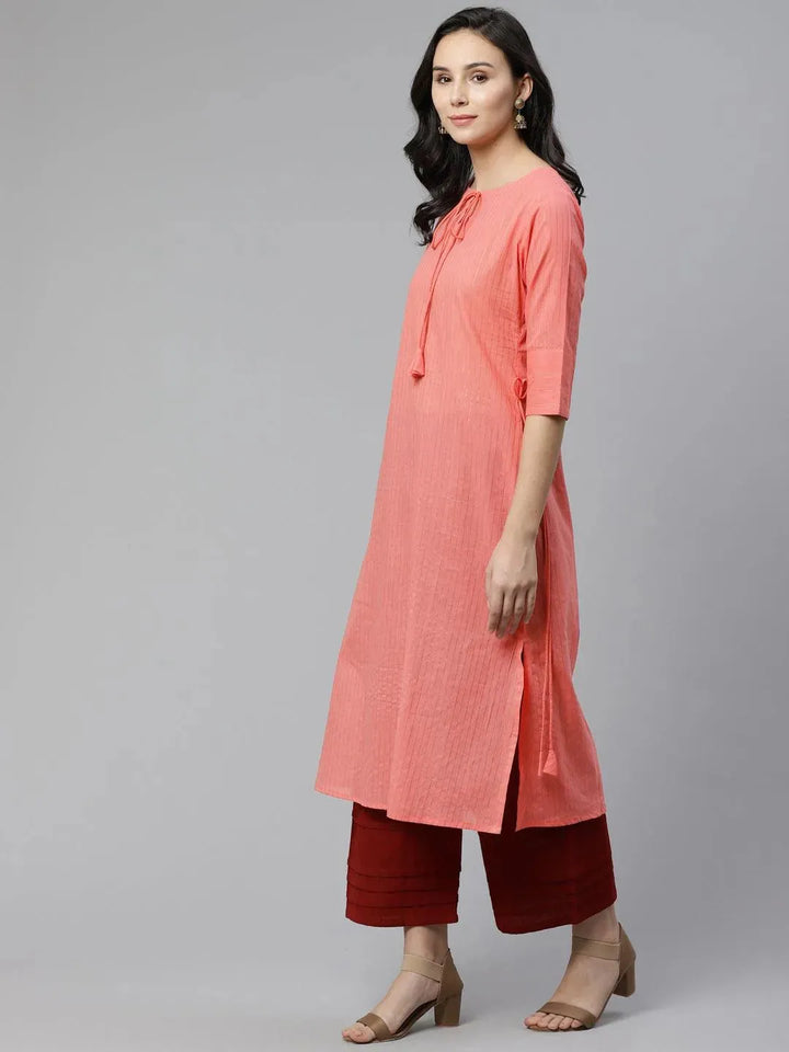 Pink Striped Cotton Kurta - Libas