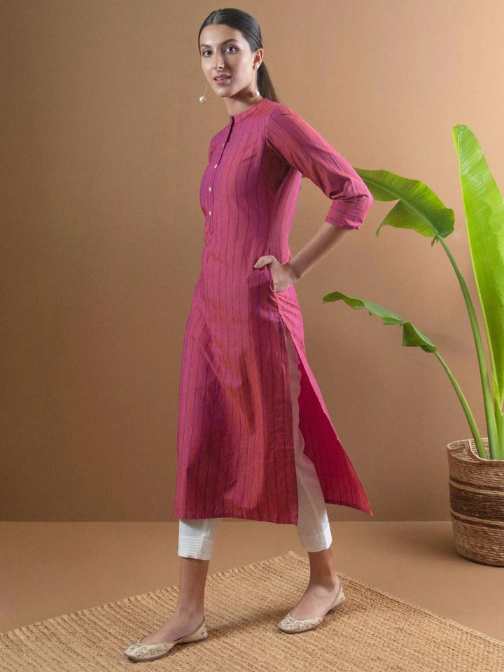 Pink Striped Cotton Kurta - Libas
