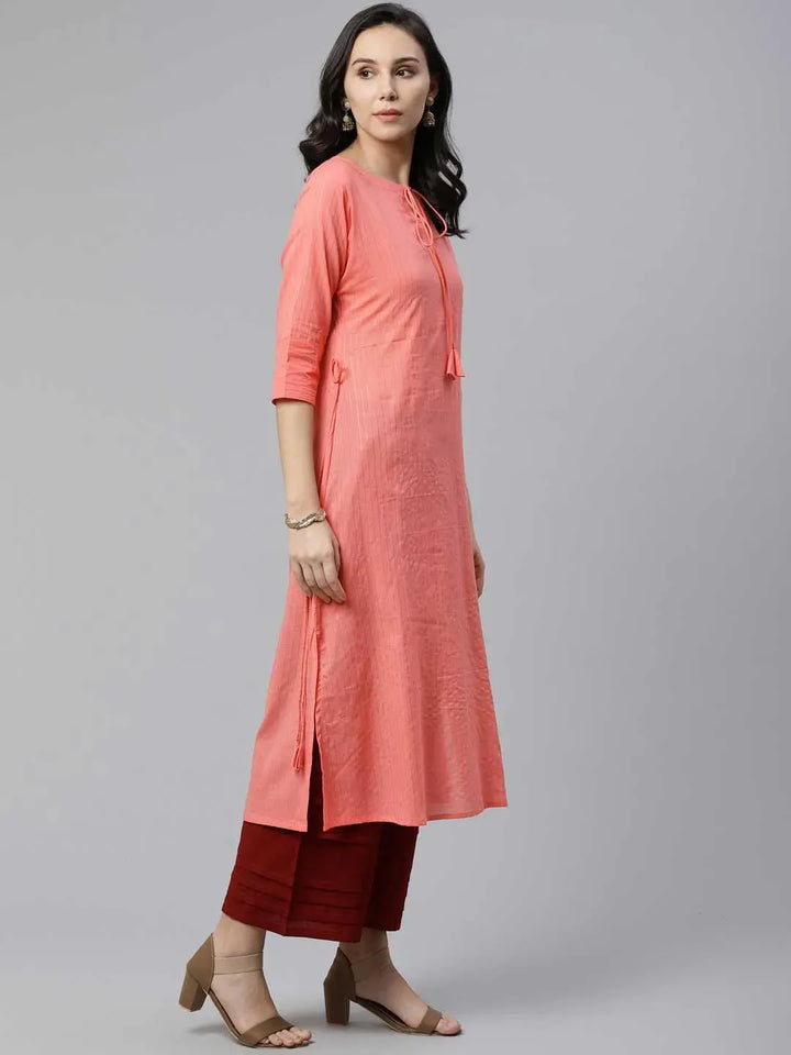 Pink Striped Cotton Kurta - Libas