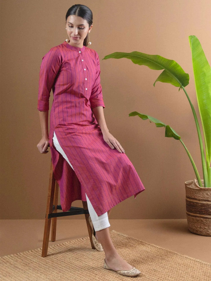 Pink Striped Cotton Kurta - Libas
