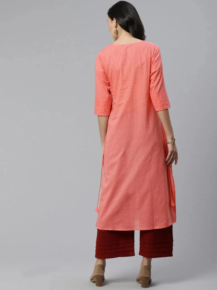 Pink Striped Cotton Kurta - Libas