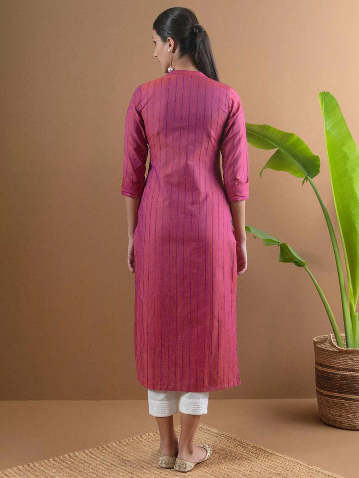 Pink Striped Cotton Kurta - Libas