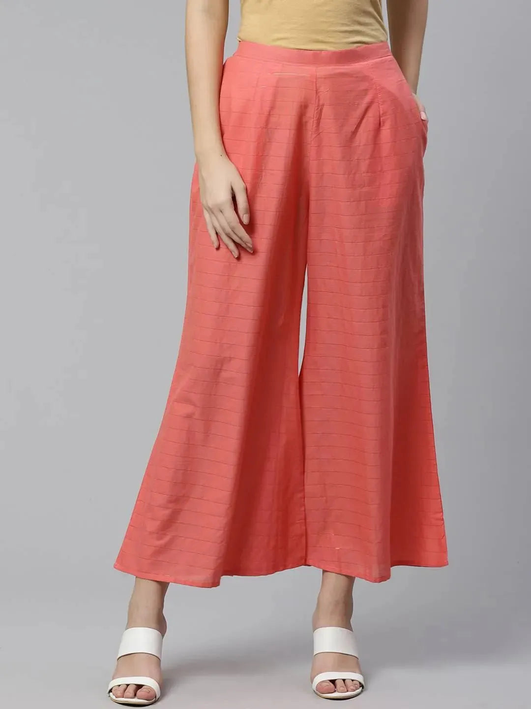 Pink Striped Cotton Palazzos - Libas