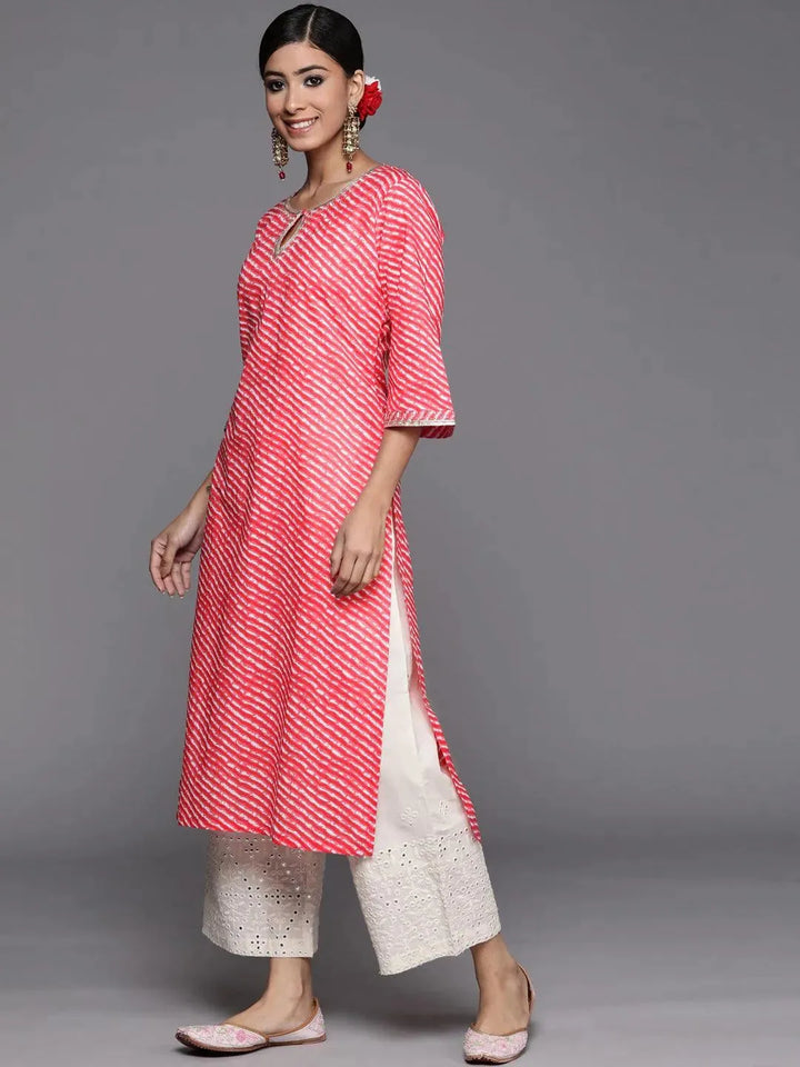 Pink Striped Cotton Straight Kurta - Libas