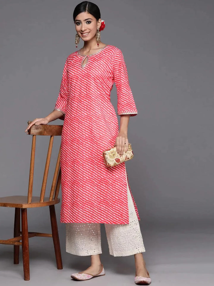 Pink Striped Cotton Straight Kurta - Libas