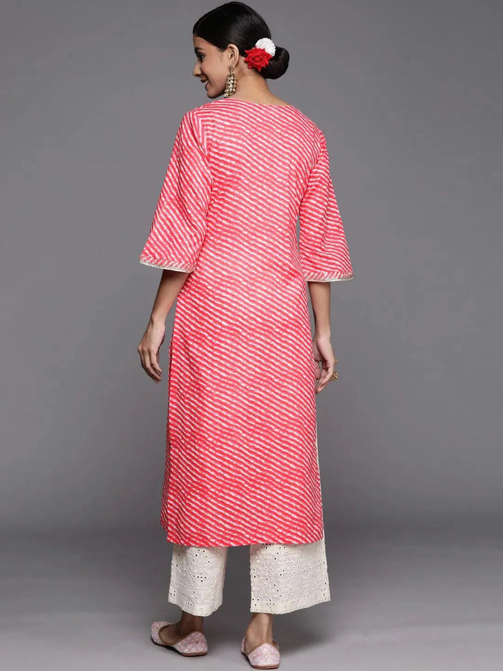 Pink Striped Cotton Straight Kurta - Libas