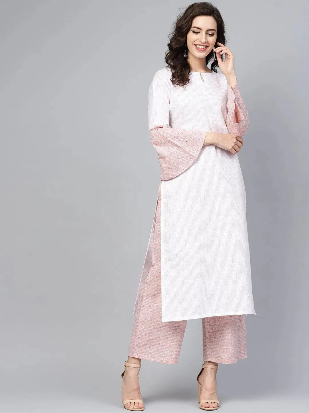 Pink Striped Cotton Kurta Set - Libas