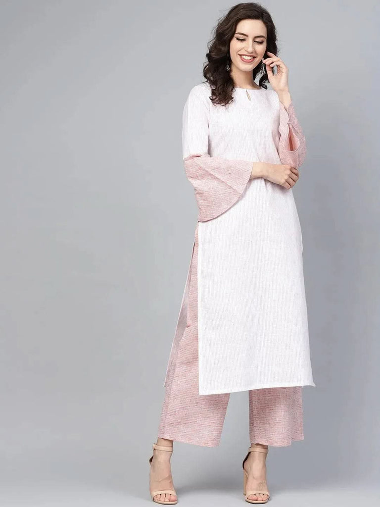 Libas Pink Striped Cotton Straight Kurta With Palazzos