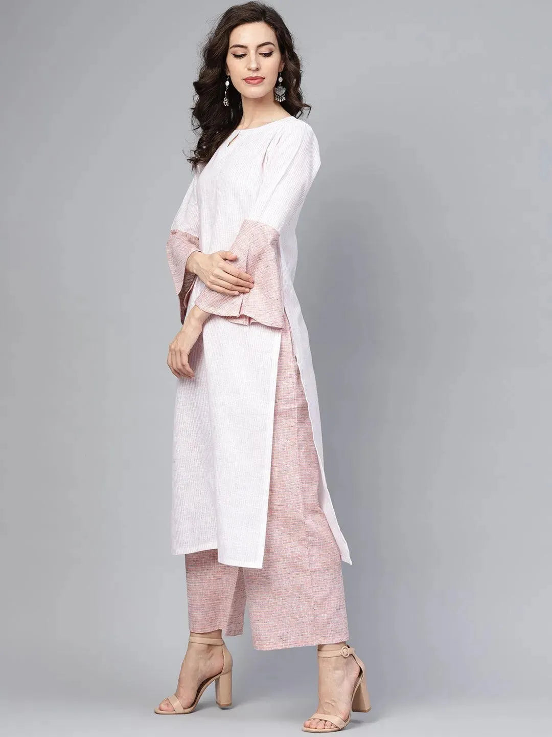Pink Striped Cotton Kurta Set - Libas 