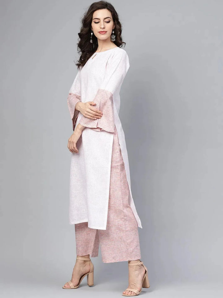 Pink Striped Cotton Kurta Set - Libas
