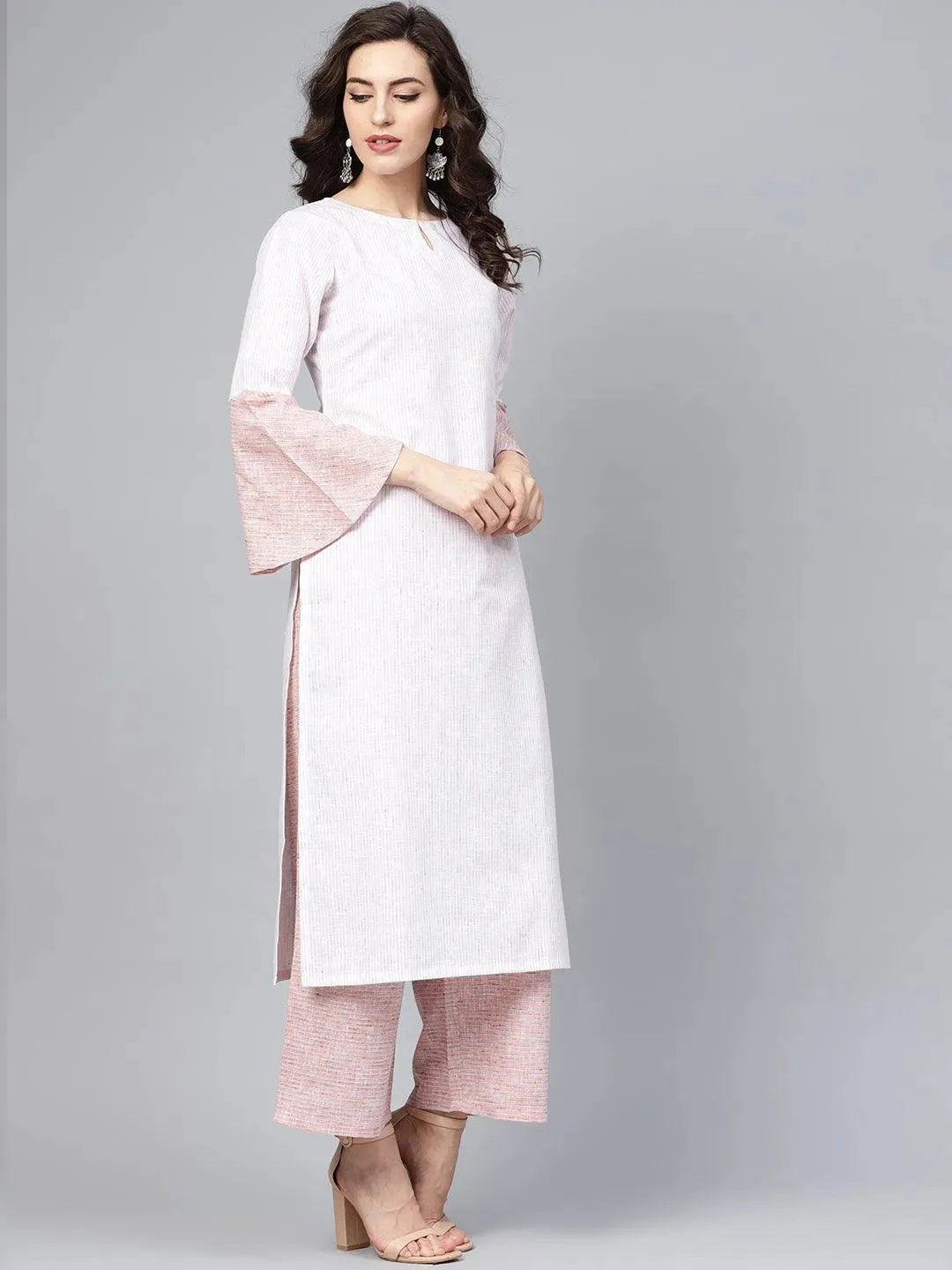 Pink Striped Cotton Kurta Set - Libas 