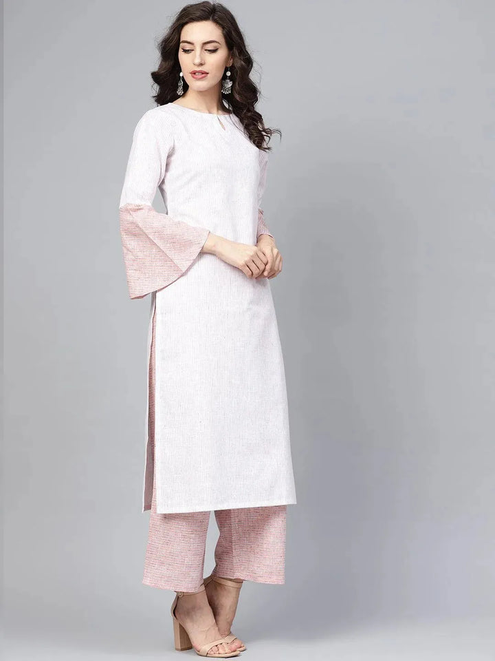 Pink Striped Cotton Kurta Set - Libas