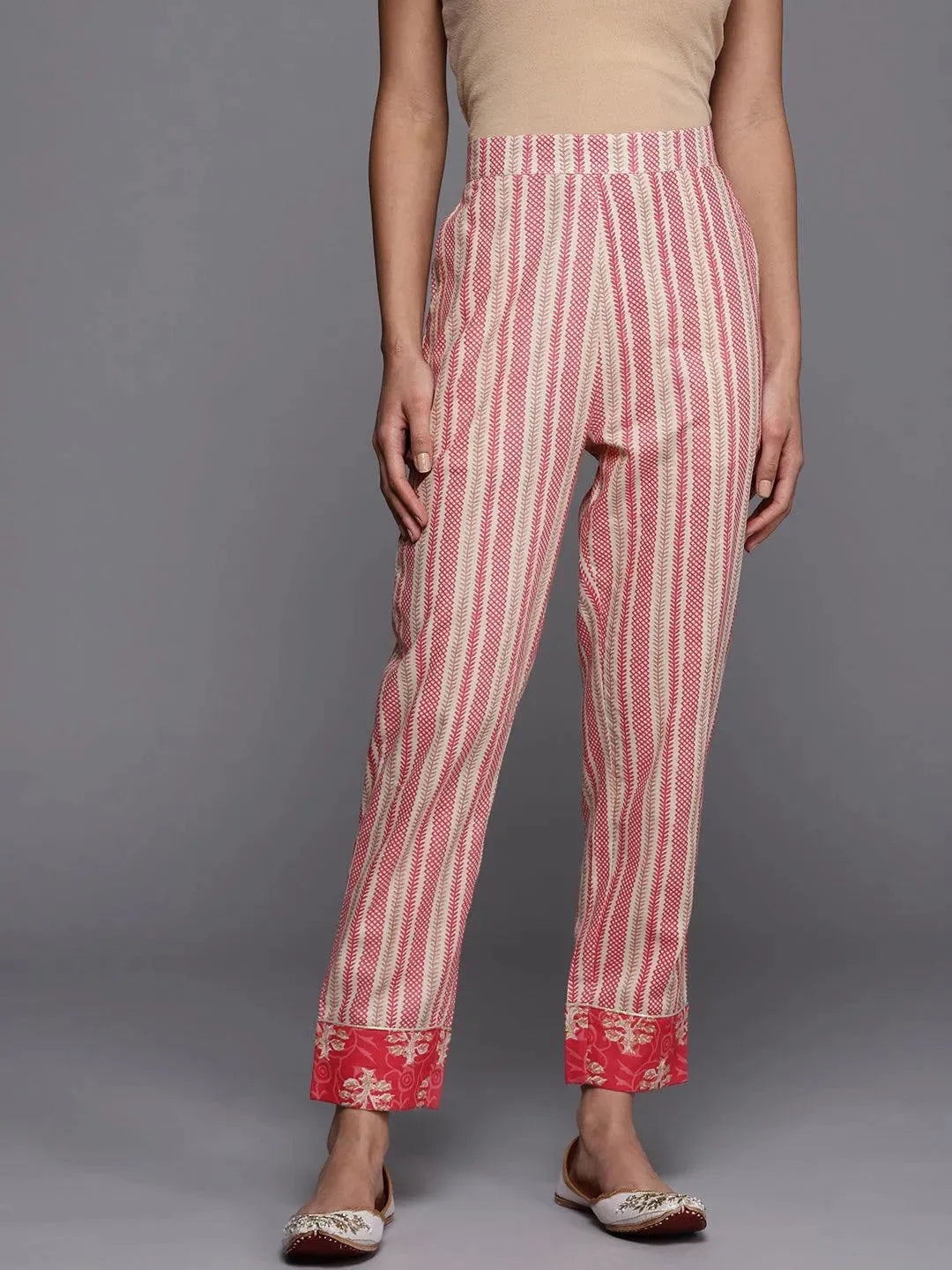 Pink Striped Cotton Trousers - Libas